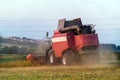 Harvester combine autumn graine wheat farmer worker plantation technology green field