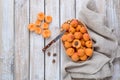 Harvest of fresh apricots in a wicker basket