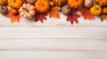 Harvest Gathering: Pumpkins and Acorns on Wooden Table