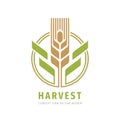 Harvest grain crop cereal logo template creative illustration. Ear of wheat organic sign. Ecology symbol. Bio nature insignia. Royalty Free Stock Photo