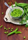 Harvest green peas, food background, colorful green beans