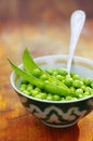 Harvest green peas, food background, colorful green beans