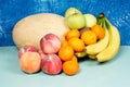Harvest. Melon; peach; kiwi; mandarin; apricot; apple