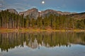 Harvest Moon, Hallett Peak, Sprague Lake, Rocky Mountain National Park, CO Royalty Free Stock Photo