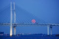 Harvest moon and the Yokohama Bay Bridge of the Mid-Autumn Festival Royalty Free Stock Photo