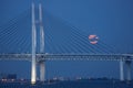 Harvest moon and the Yokohama Bay Bridge of the Mid-Autumn Festival Royalty Free Stock Photo