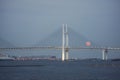 Harvest moon and the Yokohama Bay Bridge of the Mid-Autumn Festival Royalty Free Stock Photo