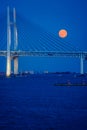 Harvest moon and the Yokohama Bay Bridge of the Mid-Autumn Festival Royalty Free Stock Photo