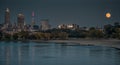 Harvest Moonrise Over Cleveland Ohio Royalty Free Stock Photo