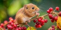 Harvest mouse on a plant eating berries Indiana USA AI-Generated Content