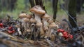 Harvest of mushrooms honey fungus Armillaria mellea - a family of edible mushrooms Royalty Free Stock Photo