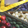 Harvest. Plums, onions, cucumbers and apples Royalty Free Stock Photo