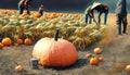 harvest of ripe pumpkins on the field