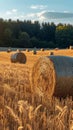 After the harvest Scenic beauty with hay bales in golden fields