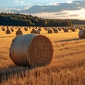 After the harvest Scenic beauty with hay bales in golden fields