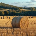 After the harvest Scenic beauty with hay bales in golden fields