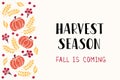 Harvest season hand drawn text with autumn harvest symbols