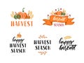 Harvest season hand drawn text with autumn harvest symbols