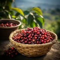 Harvest Serenity: Arabica Splendor with Ripe Coffee Cherries Basket