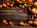 Harvest or Thanksgiving background with autumnal fruits and gourds on a rustic wooden table Ultra HD. Generative Ai. Ai Generated. Royalty Free Stock Photo