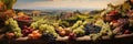 Harvest Time With Baskets Of Freshly Picked Fruits