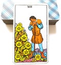 7 Seven of Pentacles Tarot Card Harvest Time Rewards Results Profit Payouts Dividends Shares Bonus Royalty Free Stock Photo