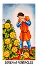 7 Seven of Pentacles Tarot Card Harvest Time Rewards Results Profit Payouts Dividends Shares Bonus