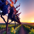 Harvest of tranquility.Sun-kissed serenity in the vineyard.AI generated