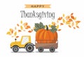 Harvest Truck with Pumpkin. Thanksgiving greeting card.