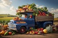 harvest Various types of vegetables and fruit, on classic truck