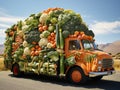 Harvest on Wheels: Truck Loaded with Fresh Vegetables