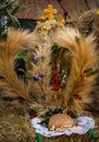 A harvest wreath made of grain stalks.