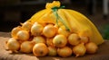 harvest yellow onions bag Royalty Free Stock Photo