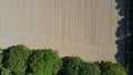 Harvested agricultural field from a bird's eye view - Drone shot Royalty Free Stock Photo