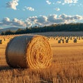 Harvested gold Hay bales punctuate the picturesque agricultural scenery