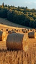 Harvested gold Hay bales punctuate the picturesque agricultural scenery