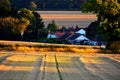 Harvested Wheat Fields at Sunset Royalty Free Stock Photo