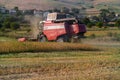 Harvester combine autumn graine wheat farmer worker plantation technology green field