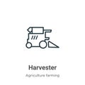 Harvester outline vector icon. Thin line black harvester icon, flat vector simple element illustration from editable agriculture Royalty Free Stock Photo