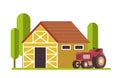 Harvester or tractor and old barn, agriculture and farm Royalty Free Stock Photo