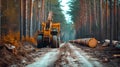 The harvester working in forest. Harvest of timber. Firewood as a renewable energy source. Agriculture and forestry Royalty Free Stock Photo