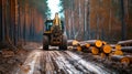 The harvester working in forest. Harvest of timber. Firewood as a renewable energy source. Agriculture and forestry Royalty Free Stock Photo