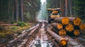 The harvester working in forest. Harvest of timber. Firewood as a renewable energy source. Agriculture and forestry Royalty Free Stock Photo