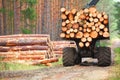 The harvester working in a forest. Royalty Free Stock Photo