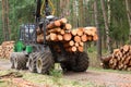 The harvester working in a forest.