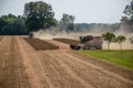 Harvesters at work on a family farm