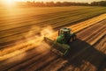 Tractor mowing the field at sunset by Generative AI