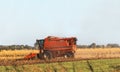 Harvesting combines in a wheat field