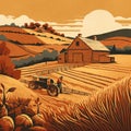 Harvesting Crops on Rolling Hills