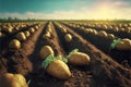 Harvesting fresh potatoes from soil Harvesting. Growing food on the farm. Agroindustry and agribusiness. Generative AI